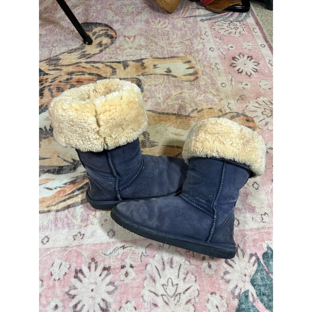 Bearpaw Tall Navy Blue‎ Suede Sheepskin Wool Blend Lining Boots Women 7 Y2K Cozy